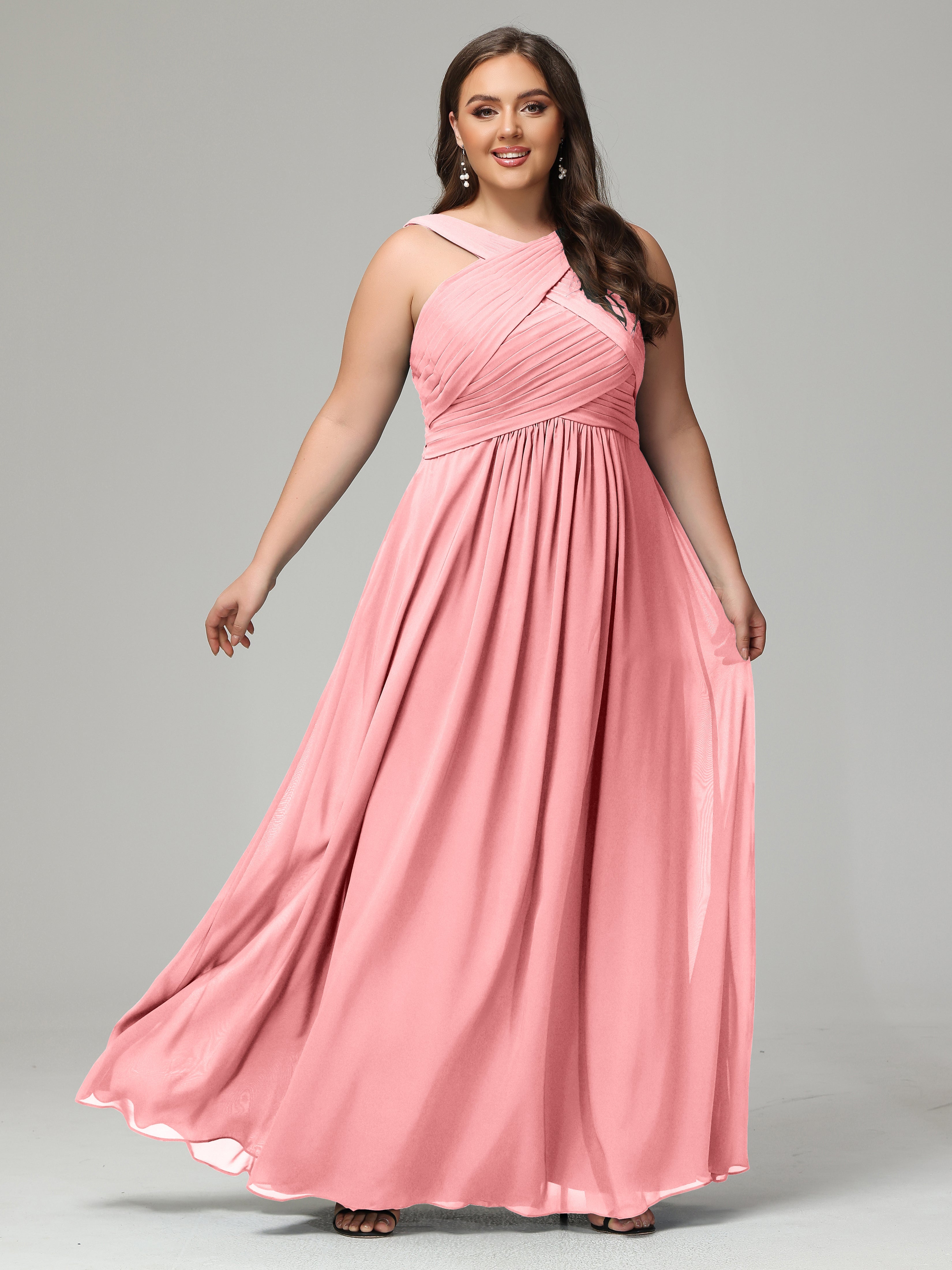 A-line Straps Chiffon Plus Size Bridesmaid Dresses