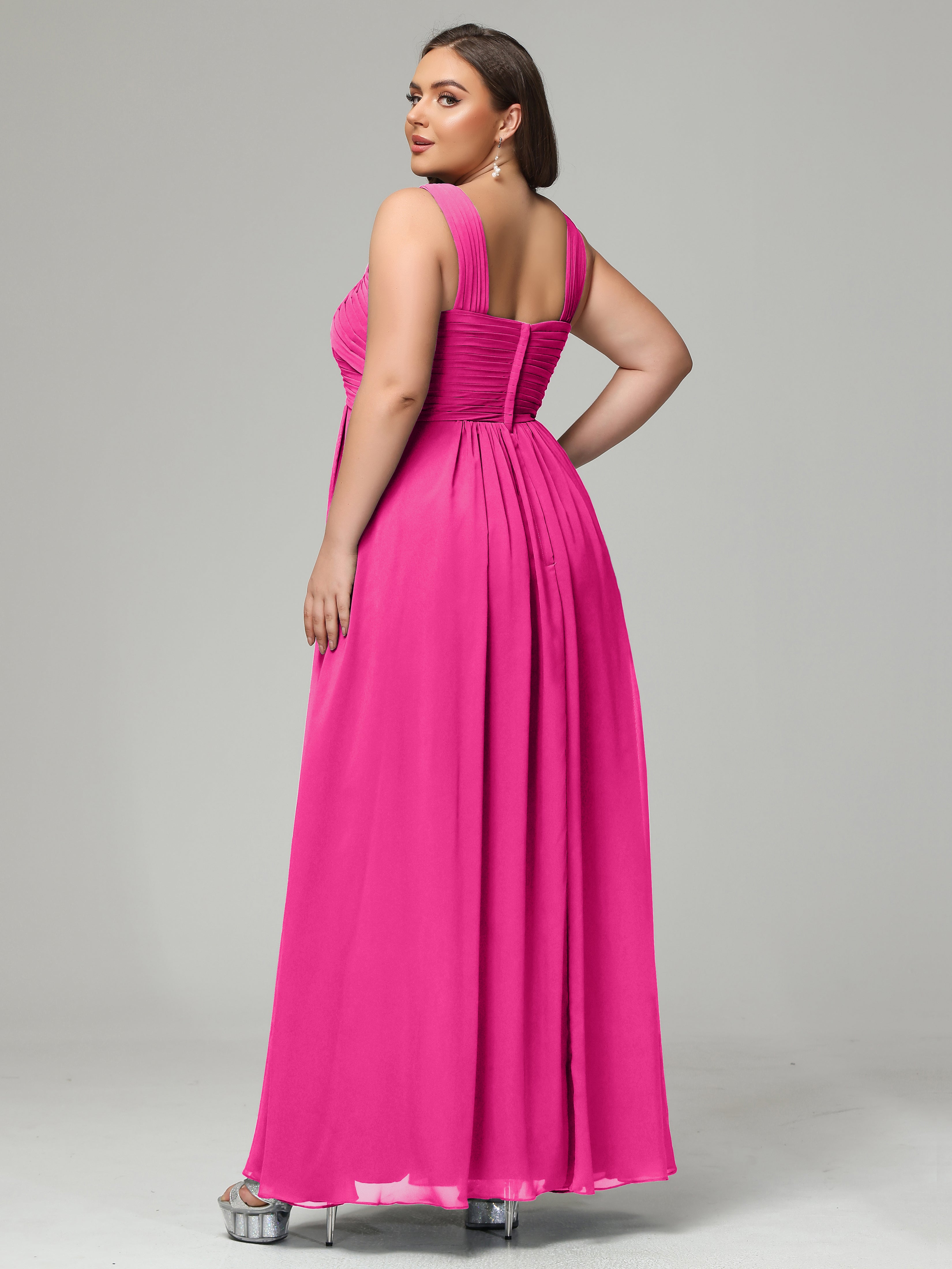 A-line Straps Chiffon Plus Size Bridesmaid Dresses