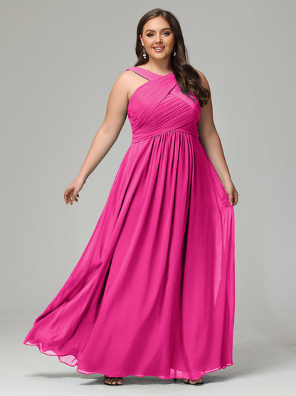 A-line Straps Chiffon Plus Size Bridesmaid Dresses