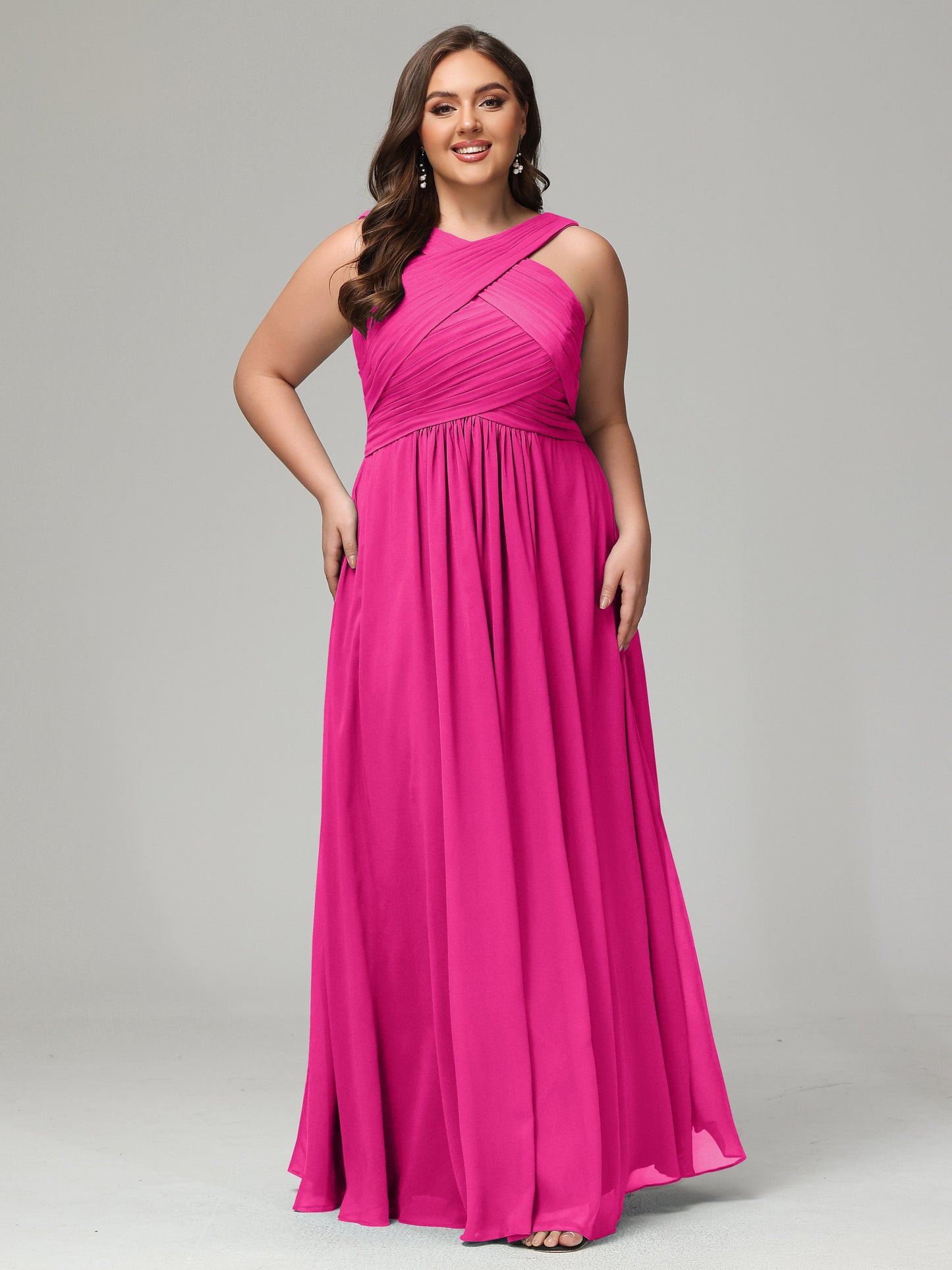 A-line Straps Chiffon Plus Size Bridesmaid Dresses