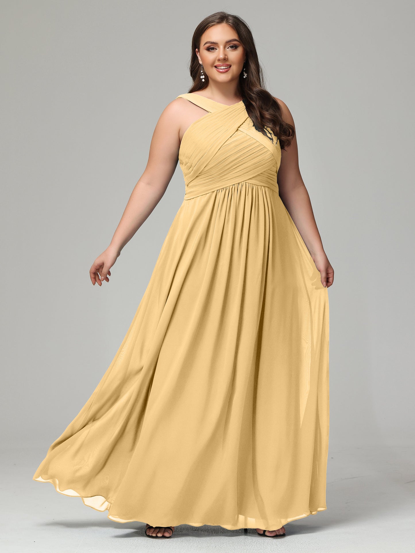 A-line Straps Chiffon Plus Size Bridesmaid Dresses