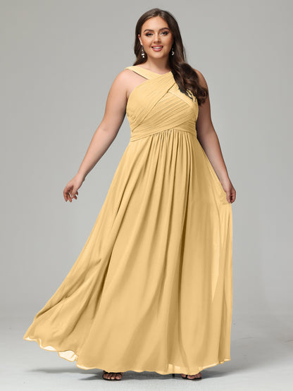 A-line Straps Chiffon Plus Size Bridesmaid Dresses