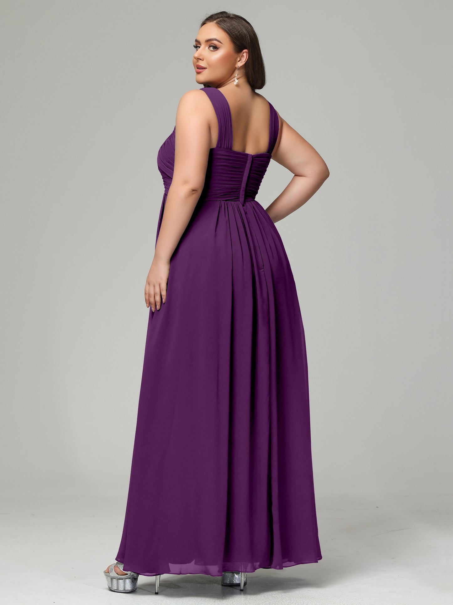 A-line Straps Chiffon Plus Size Bridesmaid Dresses