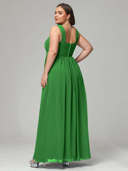 A-line Straps Chiffon Plus Size Bridesmaid Dresses