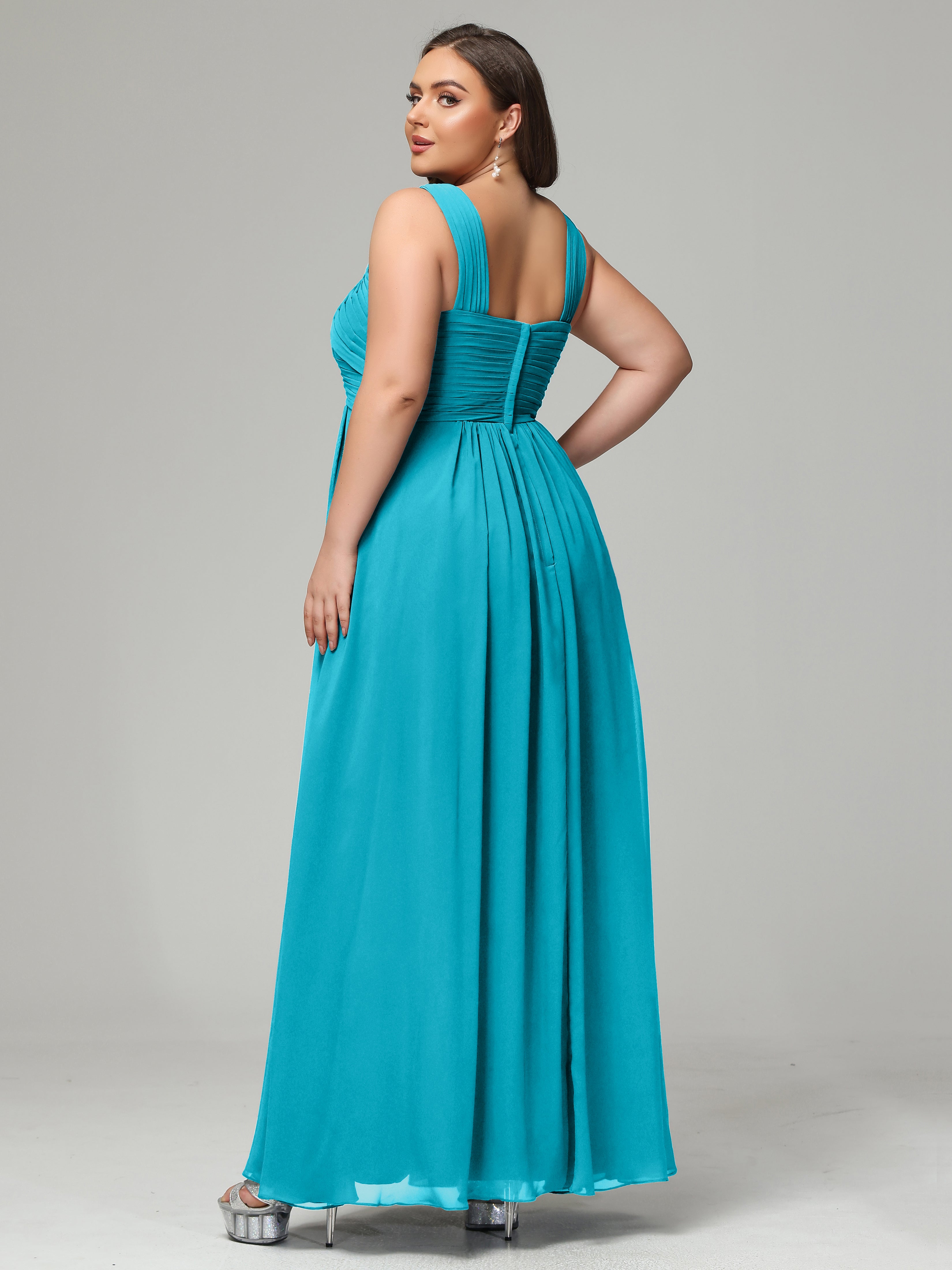 A-line Straps Chiffon Plus Size Bridesmaid Dresses
