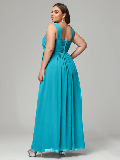 A-line Straps Chiffon Plus Size Bridesmaid Dresses