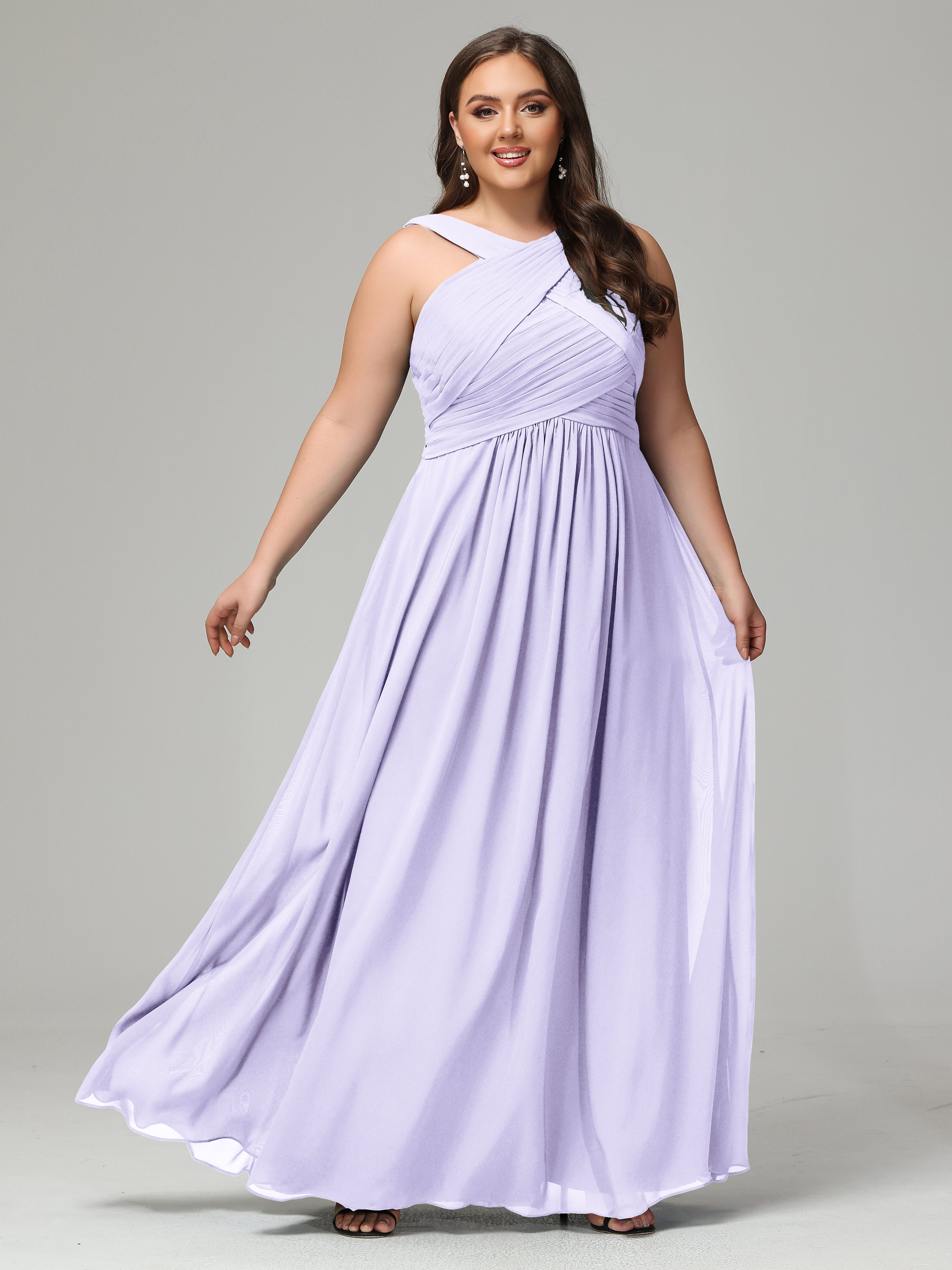 A-line Straps Chiffon Plus Size Bridesmaid Dresses