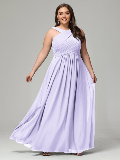 A-line Straps Chiffon Plus Size Bridesmaid Dresses