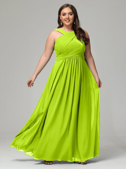 A-line Straps Chiffon Plus Size Bridesmaid Dresses