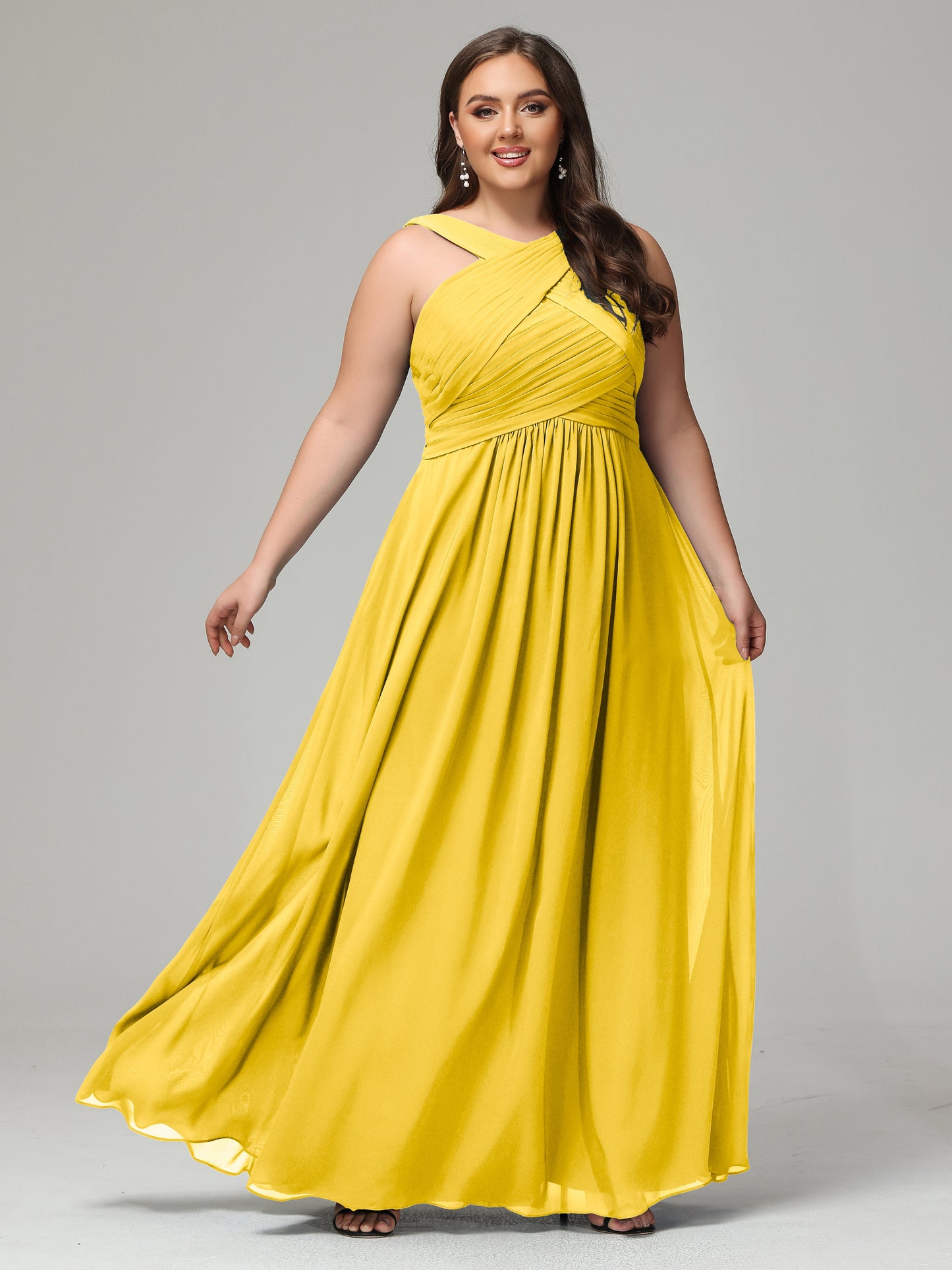 A-line Straps Chiffon Plus Size Bridesmaid Dresses