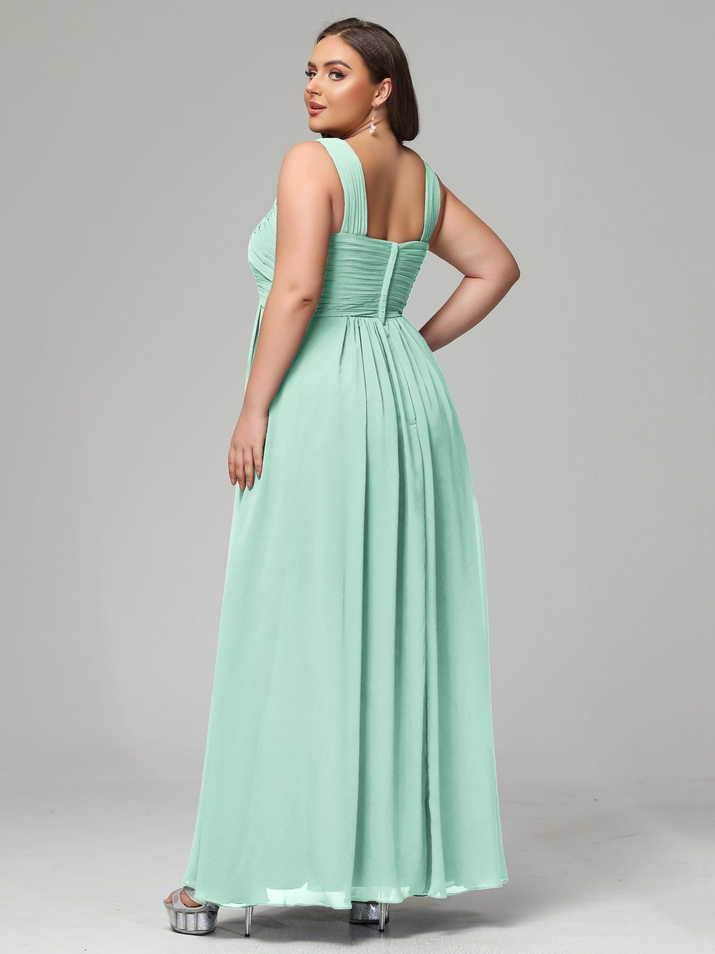 A-line Straps Chiffon Plus Size Bridesmaid Dresses