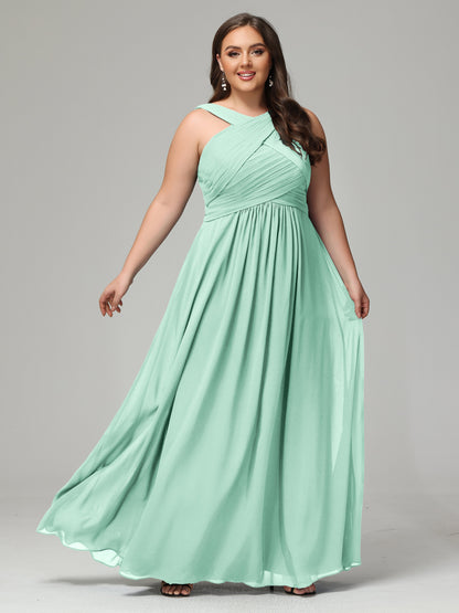 A-line Straps Chiffon Plus Size Bridesmaid Dresses