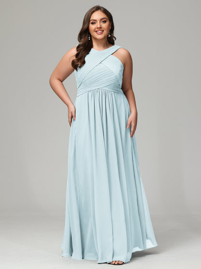 A-line Straps Chiffon Plus Size Bridesmaid Dresses