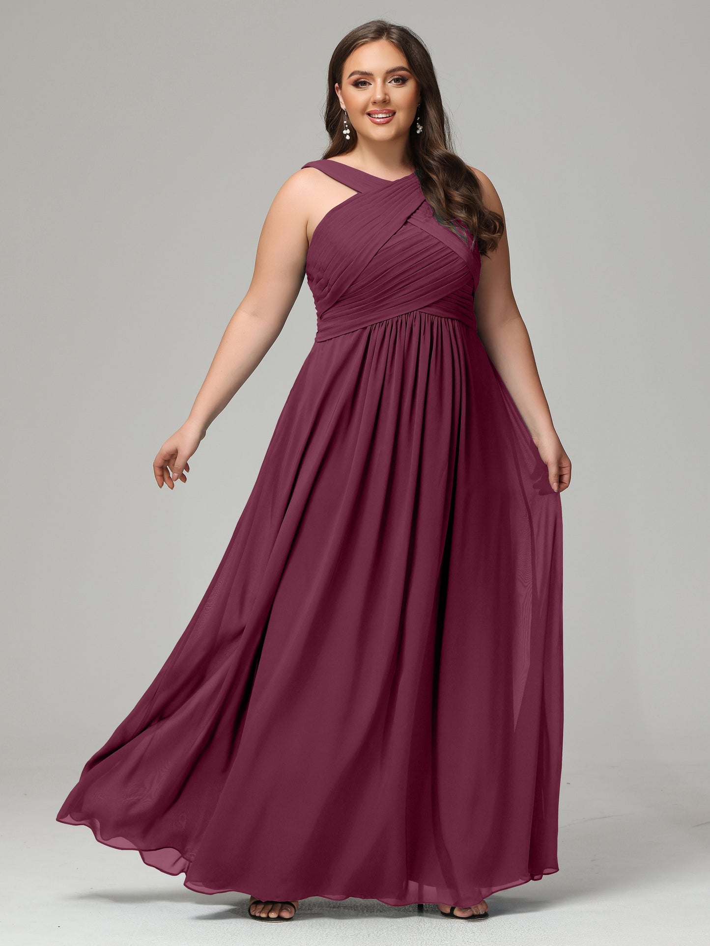 A-line Straps Chiffon Plus Size Bridesmaid Dresses