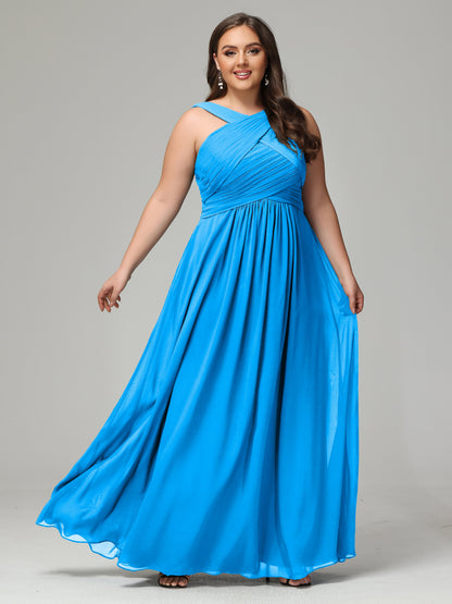 A-line Straps Chiffon Plus Size Bridesmaid Dresses