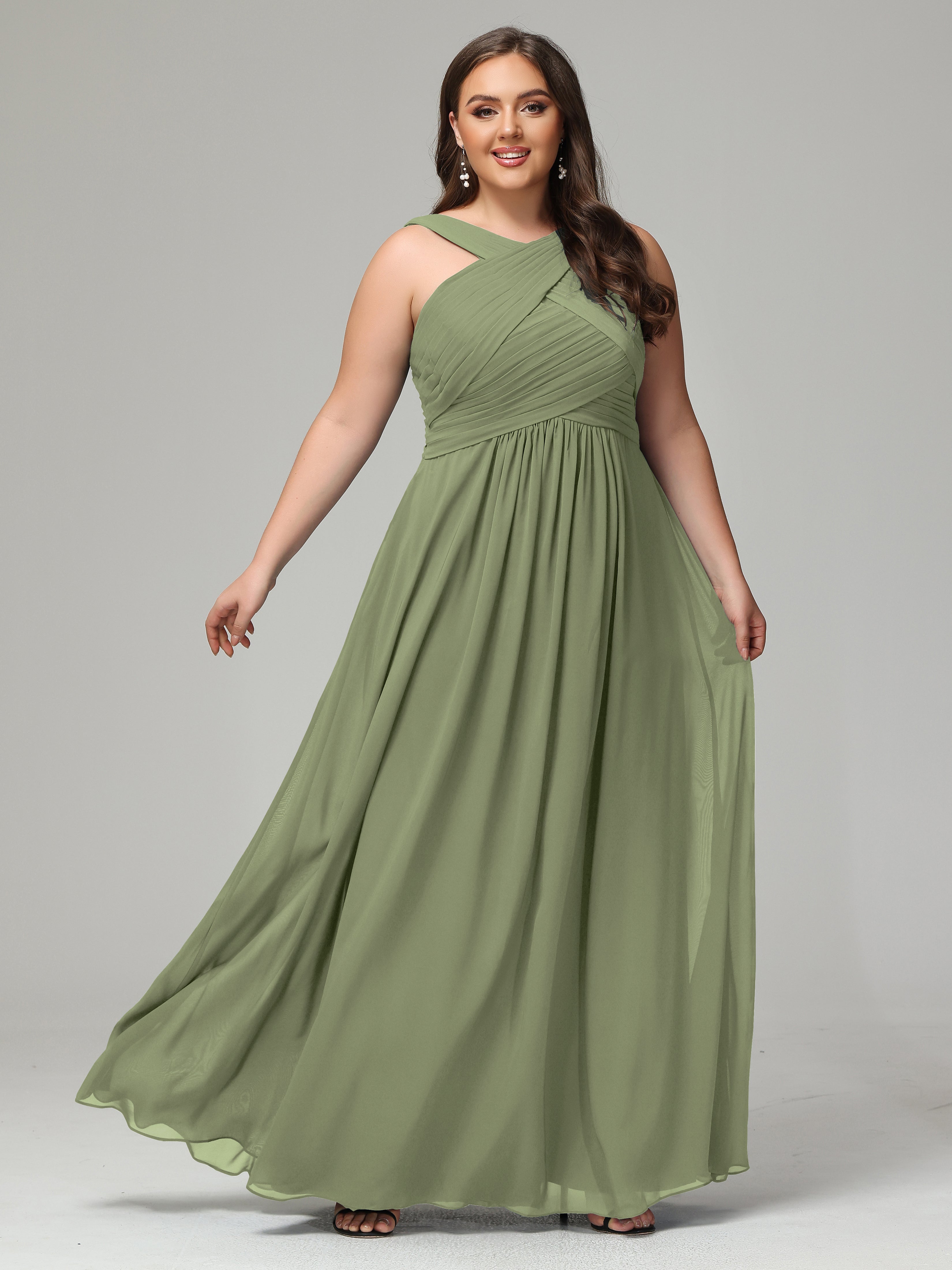 A-line Straps Chiffon Plus Size Bridesmaid Dresses