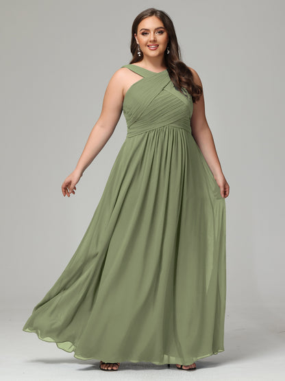 A-line Straps Chiffon Plus Size Bridesmaid Dresses