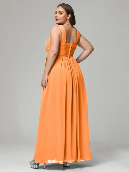 A-line Straps Chiffon Plus Size Bridesmaid Dresses