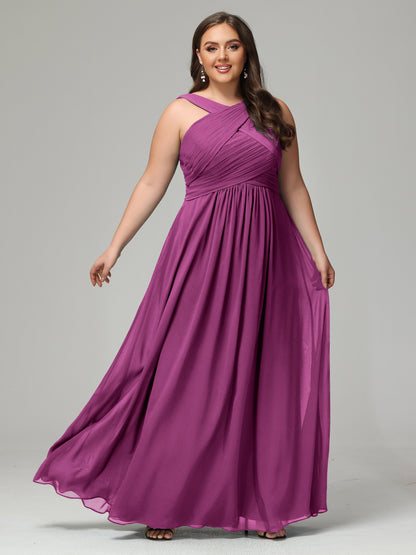 A-line Straps Chiffon Plus Size Bridesmaid Dresses