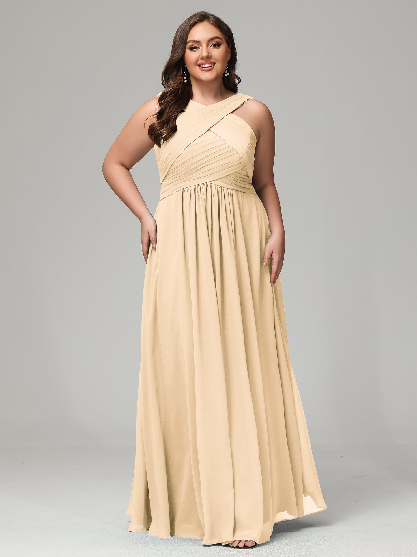 A-line Straps Chiffon Plus Size Bridesmaid Dresses