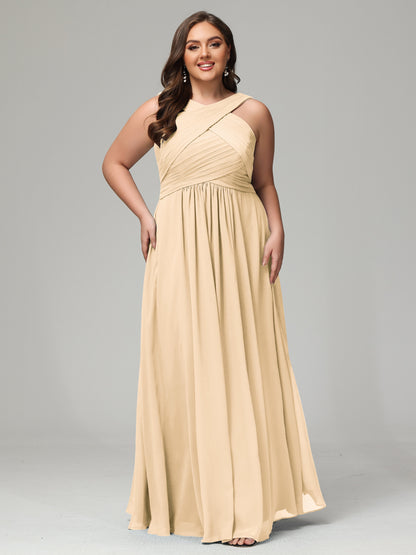 A-line Straps Chiffon Plus Size Bridesmaid Dresses