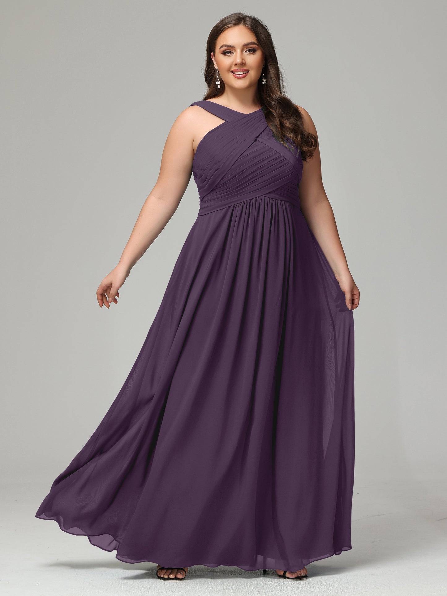 A-line Straps Chiffon Plus Size Bridesmaid Dresses