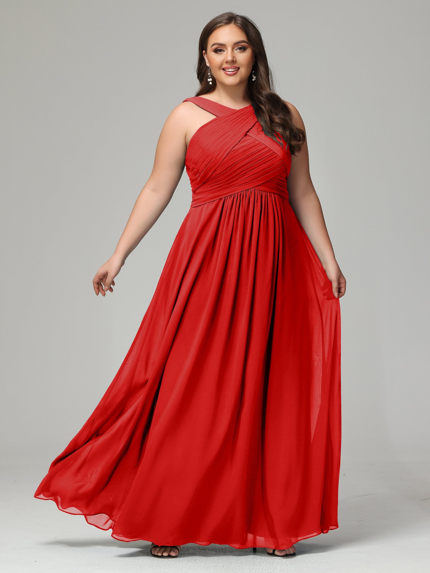 A-line Straps Chiffon Plus Size Bridesmaid Dresses