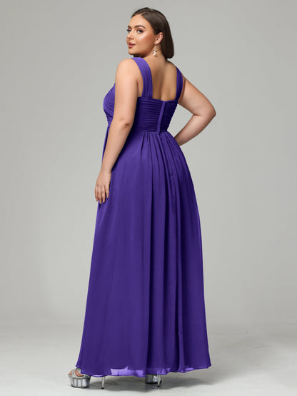A-line Straps Chiffon Plus Size Bridesmaid Dresses