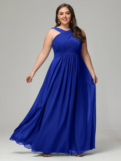 A-line Straps Chiffon Plus Size Bridesmaid Dresses