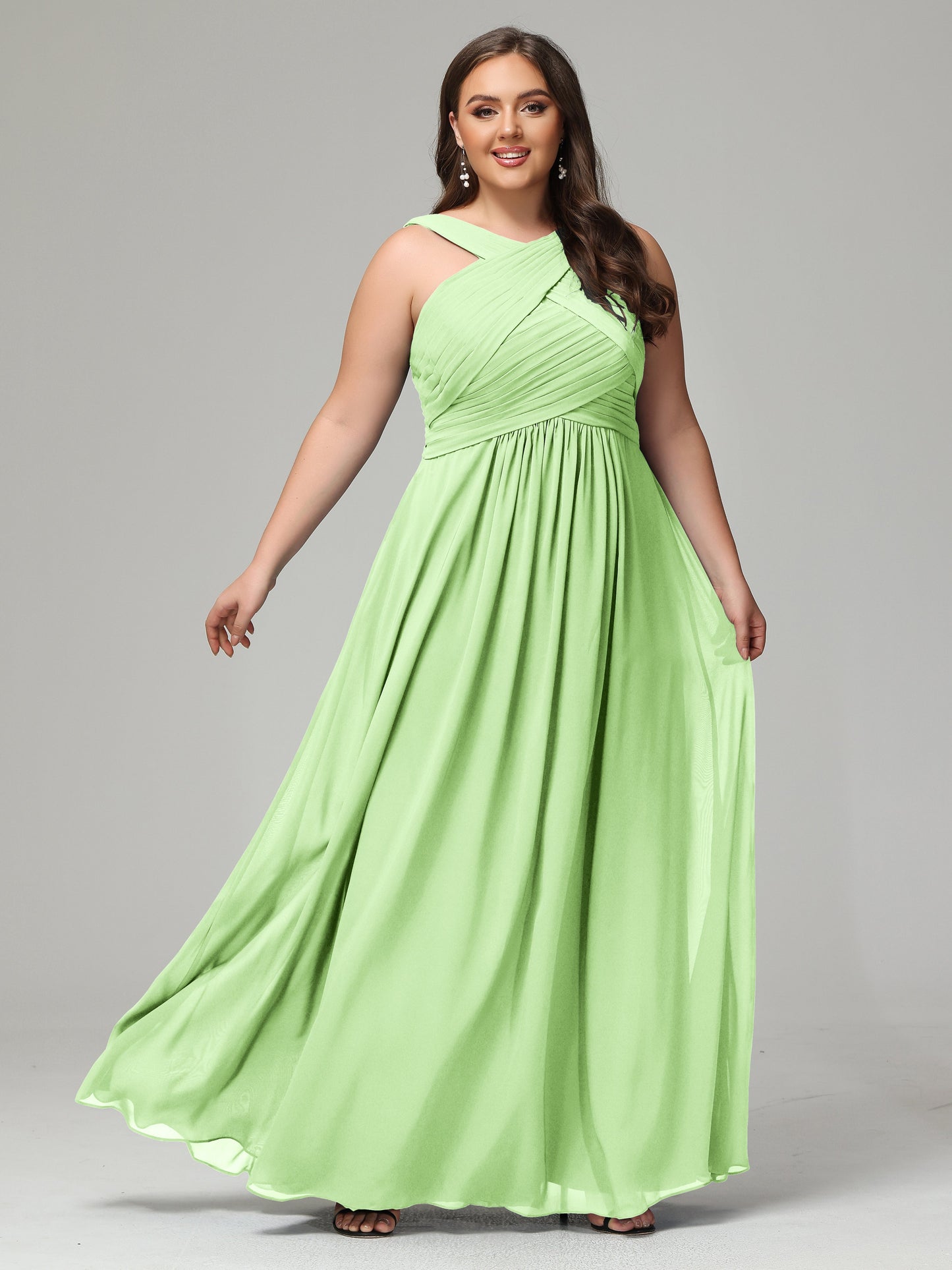 A-line Straps Chiffon Plus Size Bridesmaid Dresses