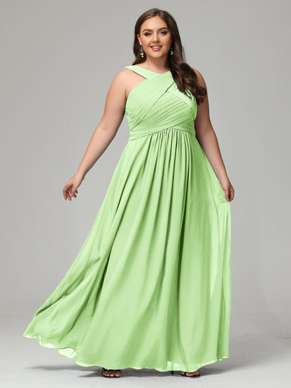 A-line Straps Chiffon Plus Size Bridesmaid Dresses