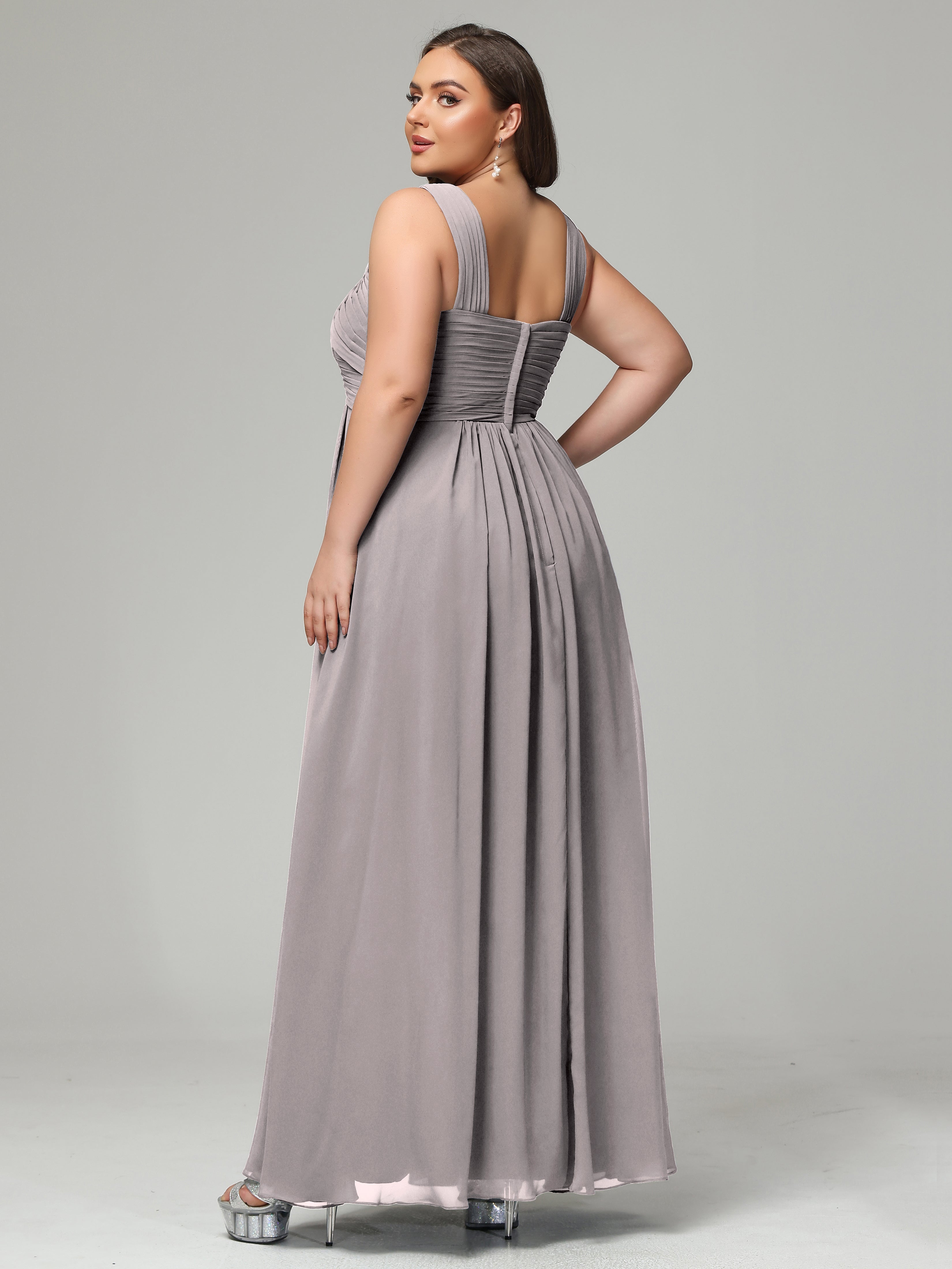 A-line Straps Chiffon Plus Size Bridesmaid Dresses