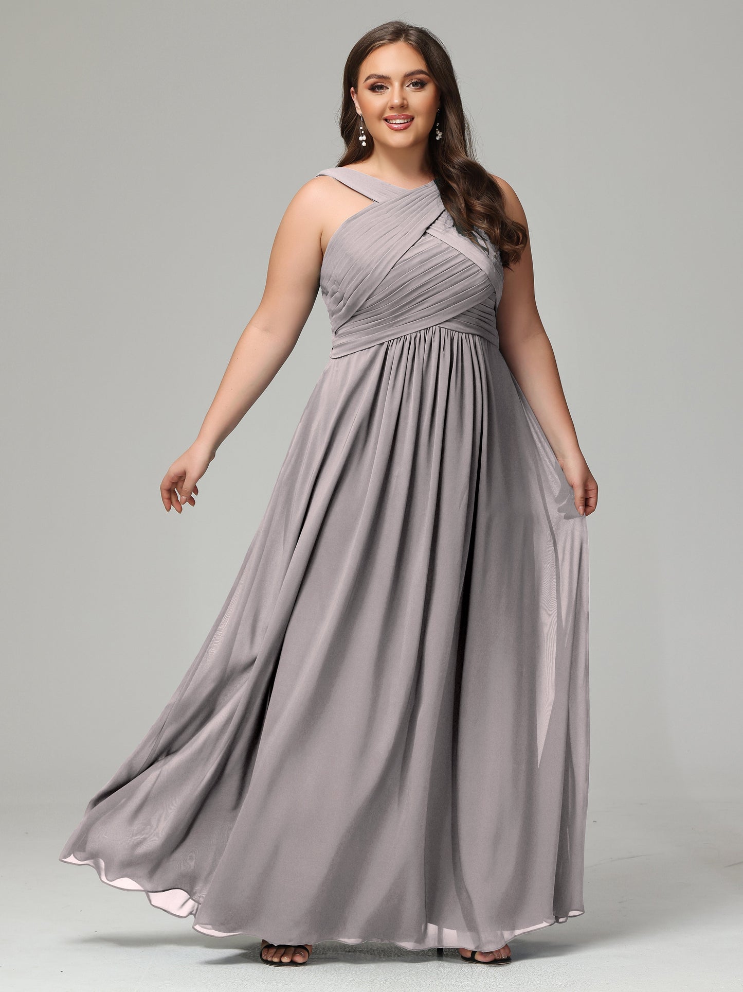 A-line Straps Chiffon Plus Size Bridesmaid Dresses