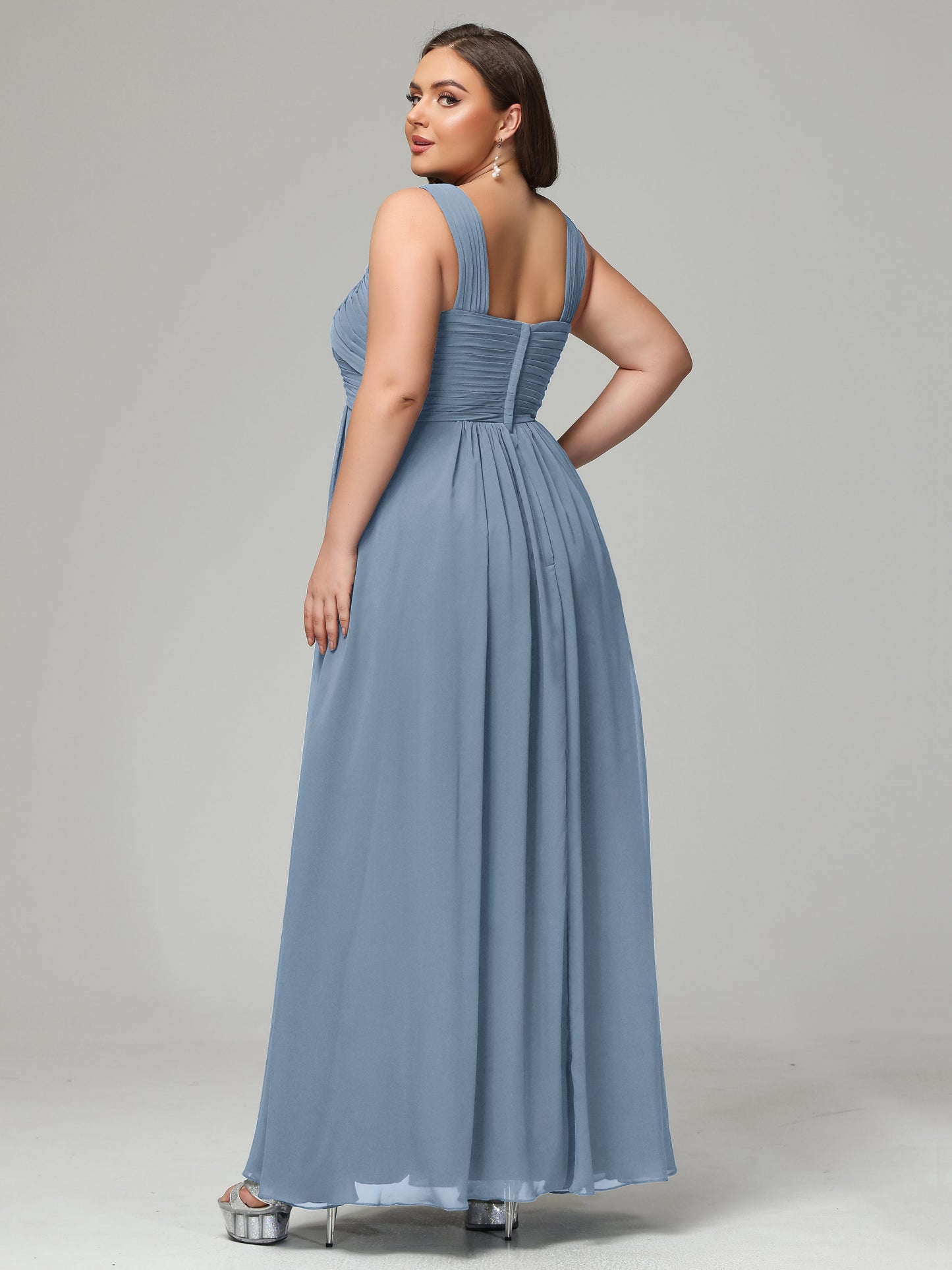 A-line Straps Chiffon Plus Size Bridesmaid Dresses