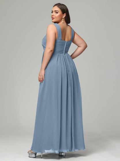 A-line Straps Chiffon Plus Size Bridesmaid Dresses