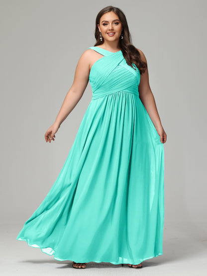 A-line Straps Chiffon Plus Size Bridesmaid Dresses