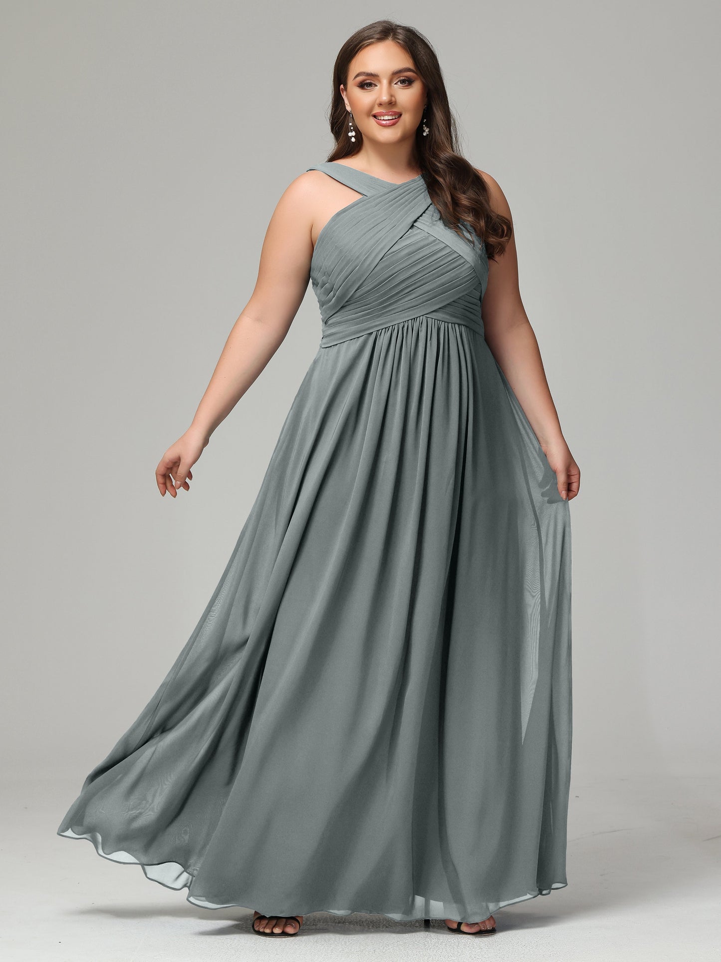 A-line Straps Chiffon Plus Size Bridesmaid Dresses