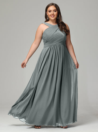 A-line Straps Chiffon Plus Size Bridesmaid Dresses