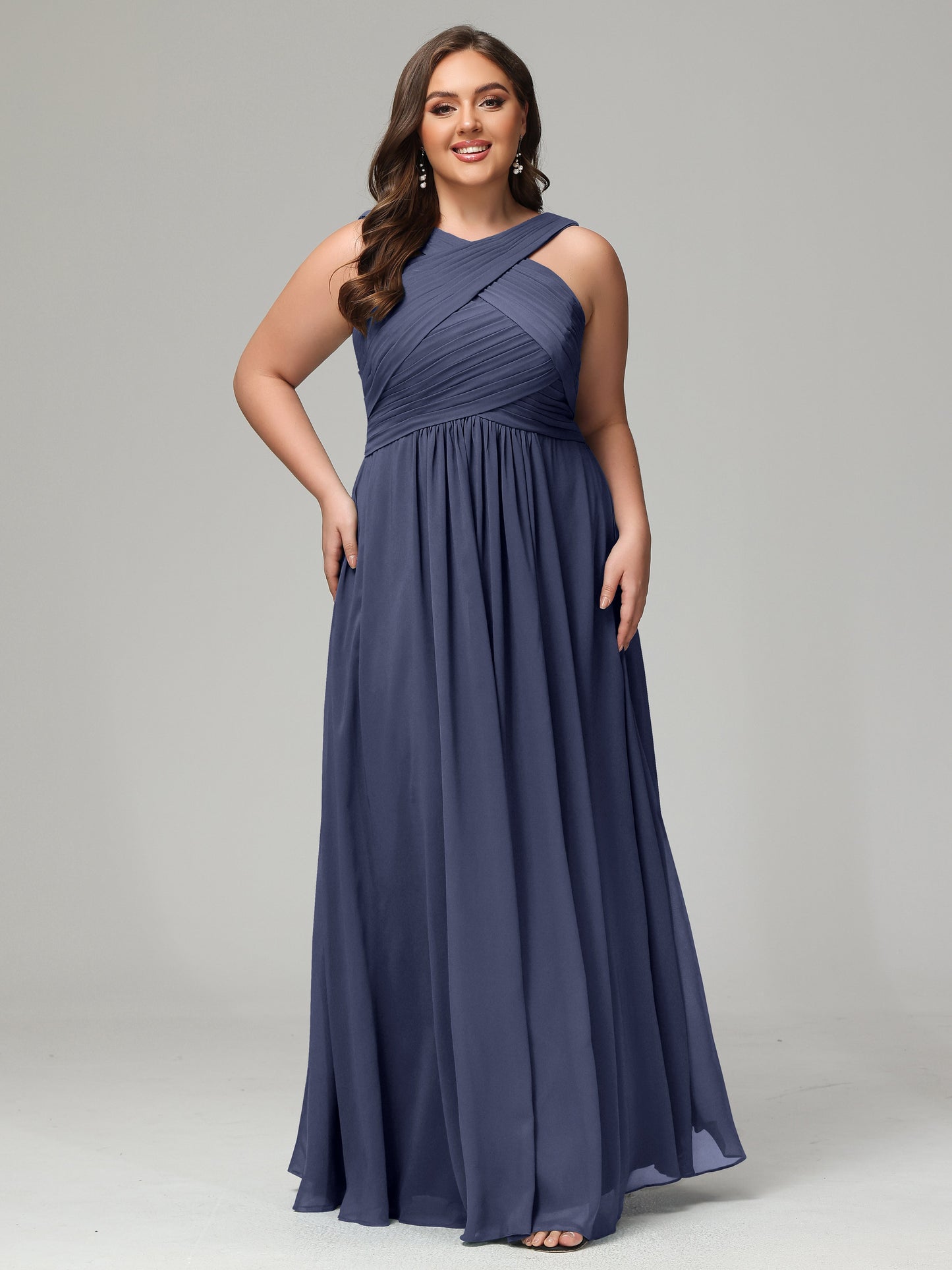 A-line Straps Chiffon Plus Size Bridesmaid Dresses