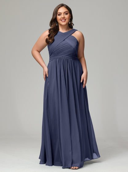 A-line Straps Chiffon Plus Size Bridesmaid Dresses