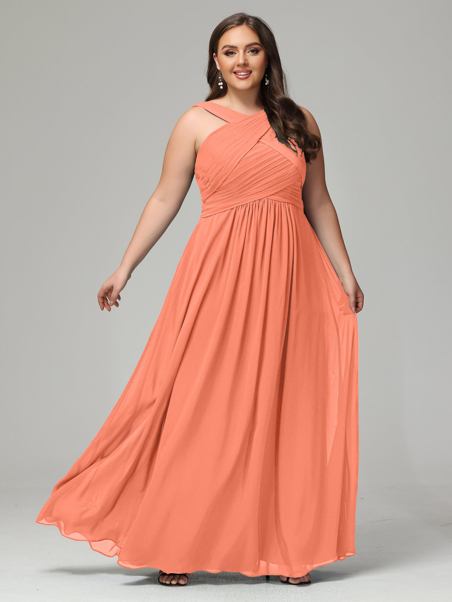 A-line Straps Chiffon Plus Size Bridesmaid Dresses