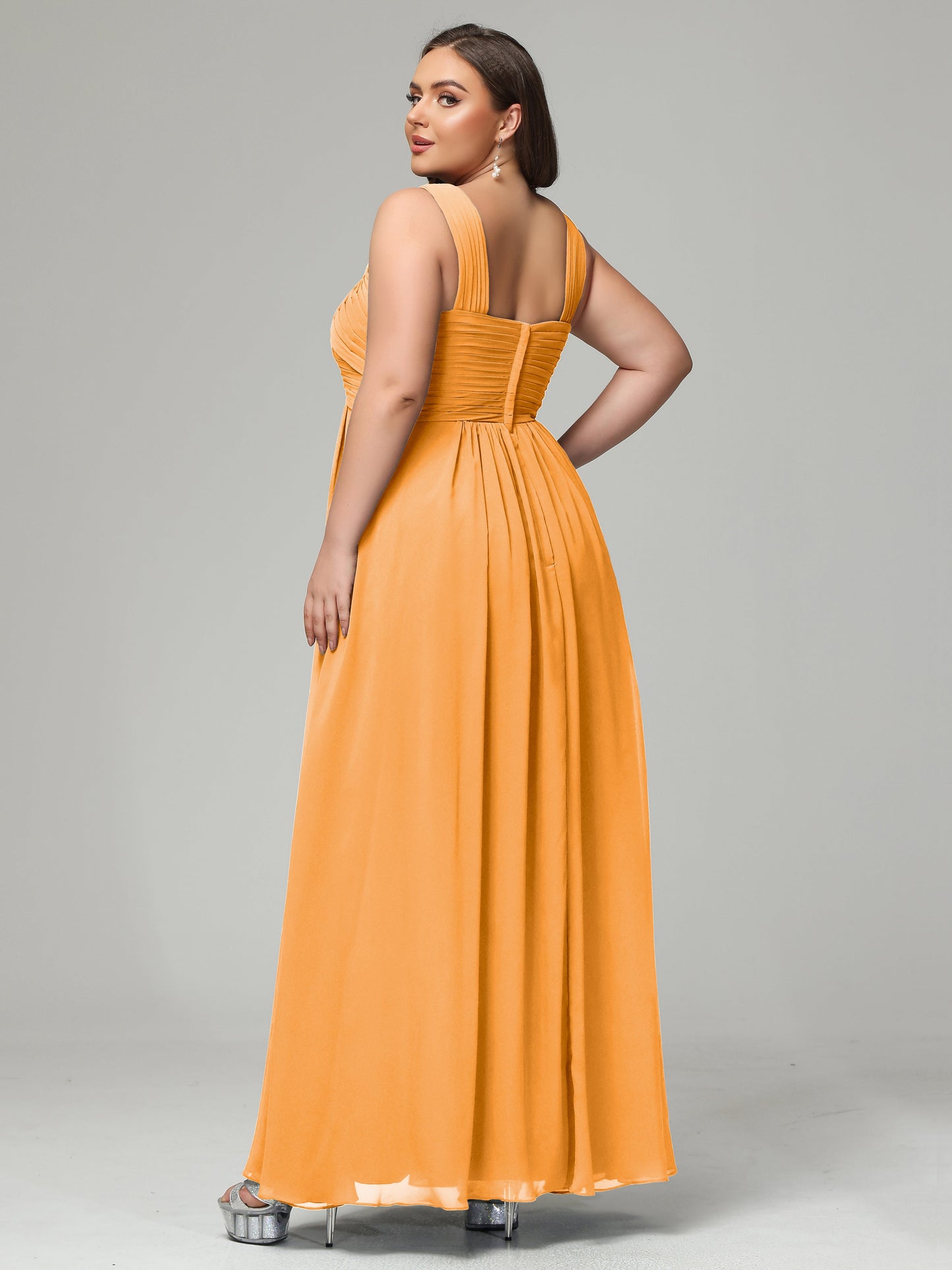 A-line Straps Chiffon Plus Size Bridesmaid Dresses