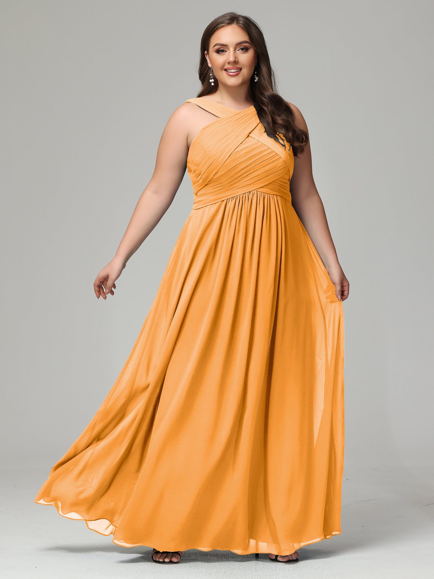 A-line Straps Chiffon Plus Size Bridesmaid Dresses