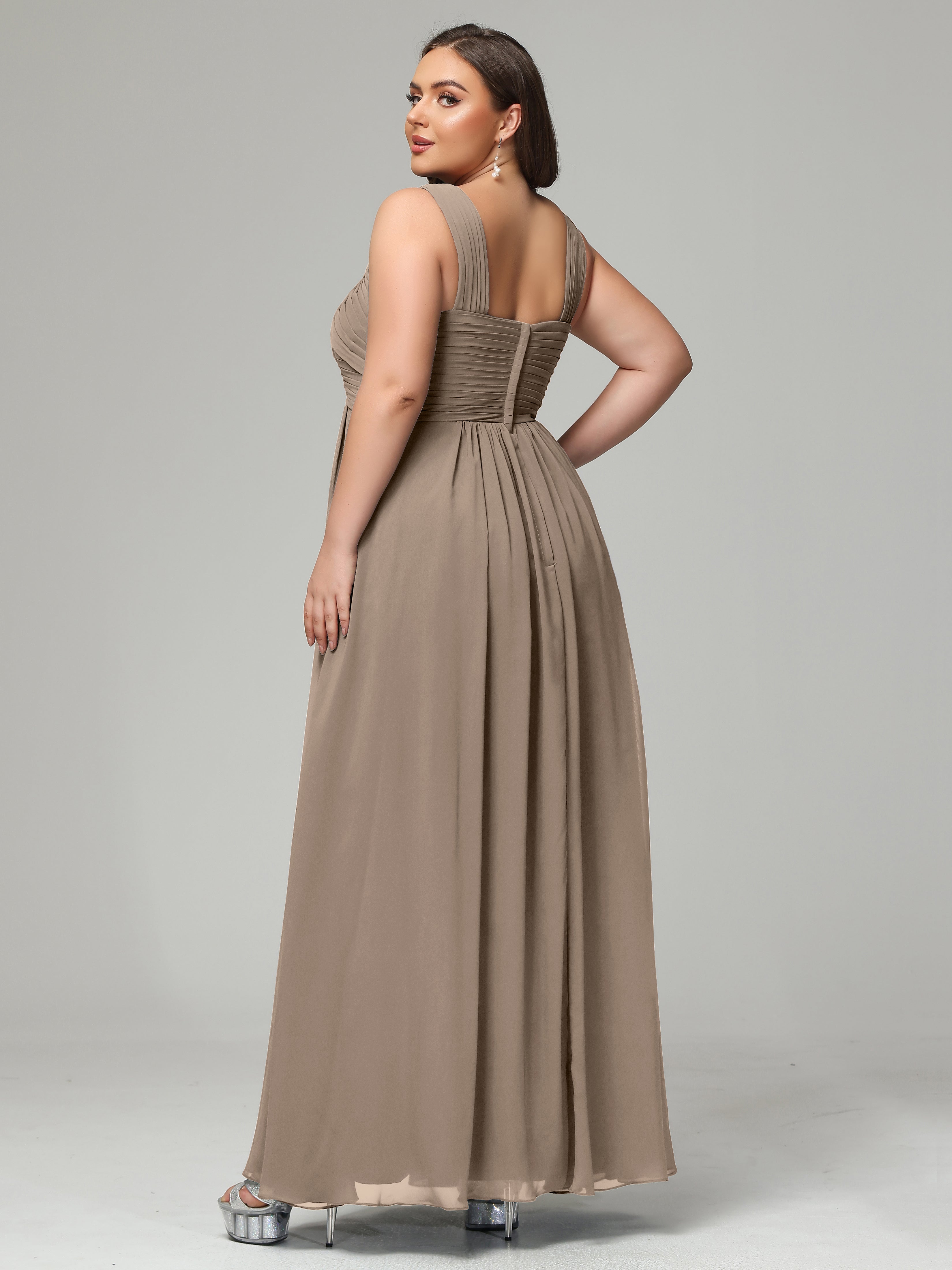 A-line Straps Chiffon Plus Size Bridesmaid Dresses