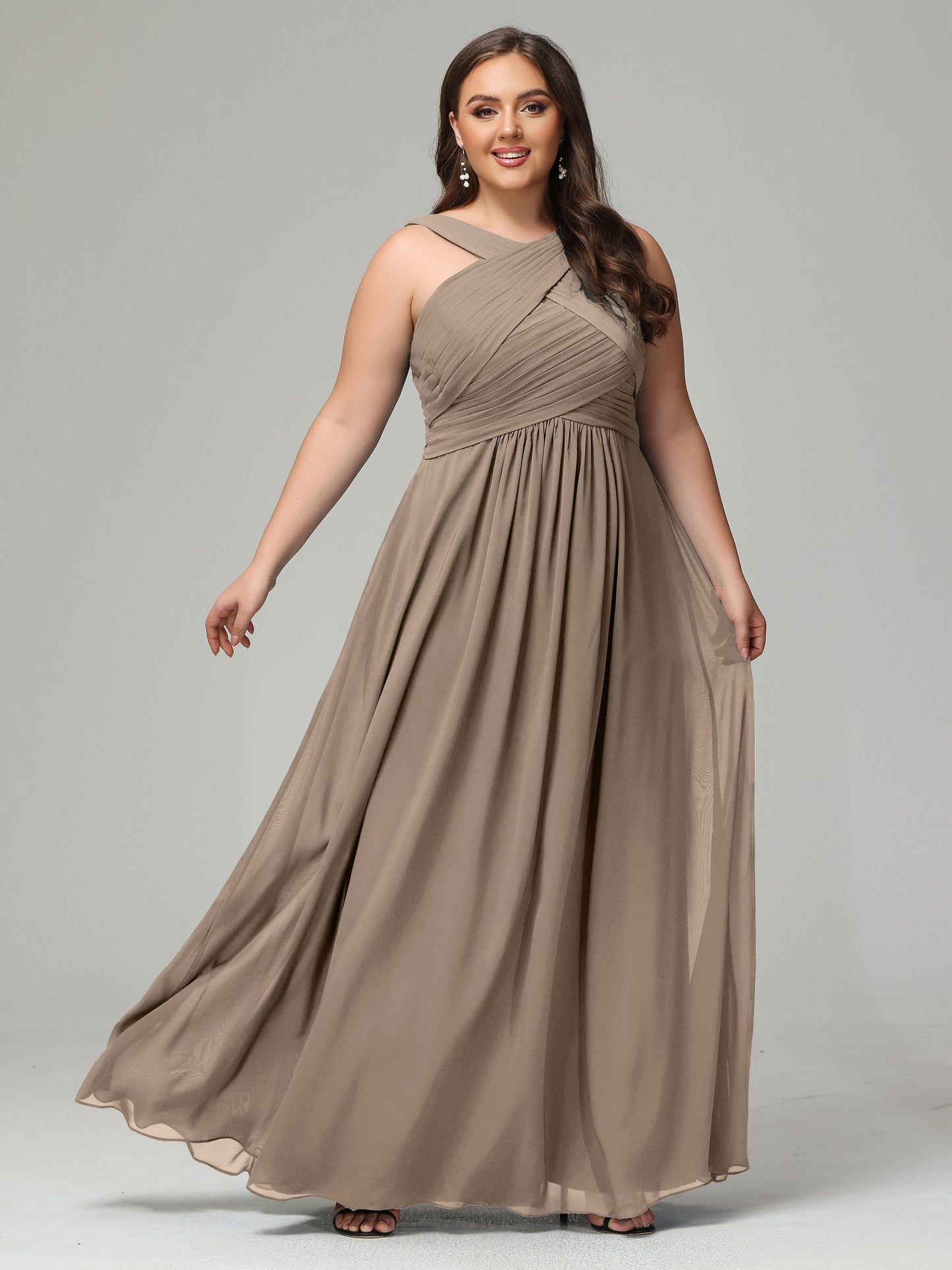 A-line Straps Chiffon Plus Size Bridesmaid Dresses