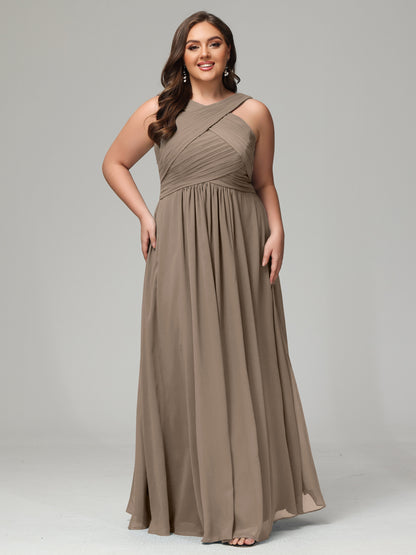 A-line Straps Chiffon Plus Size Bridesmaid Dresses