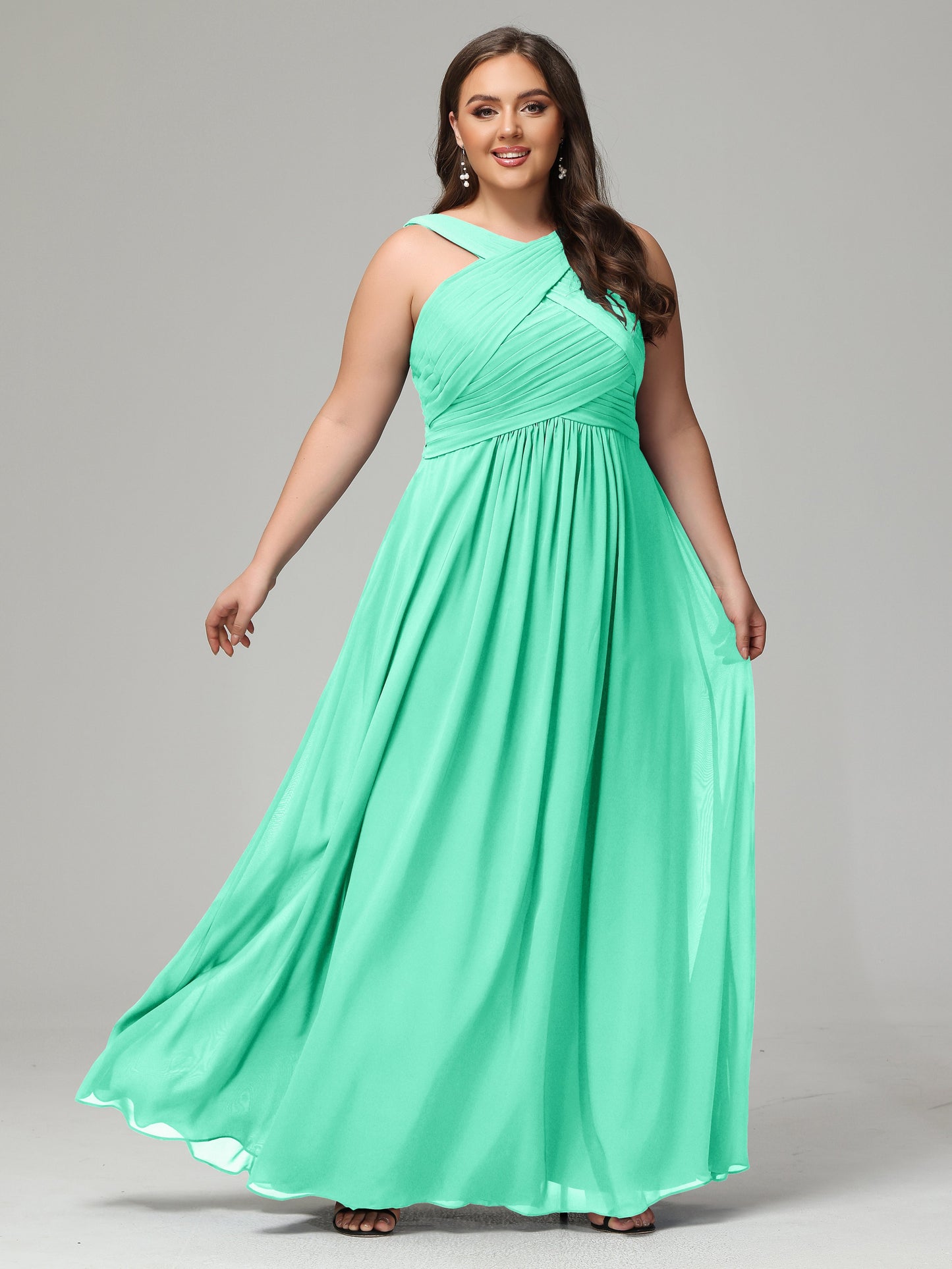 A-line Straps Chiffon Plus Size Bridesmaid Dresses