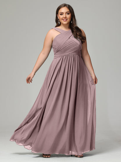 A-line Straps Chiffon Plus Size Bridesmaid Dresses