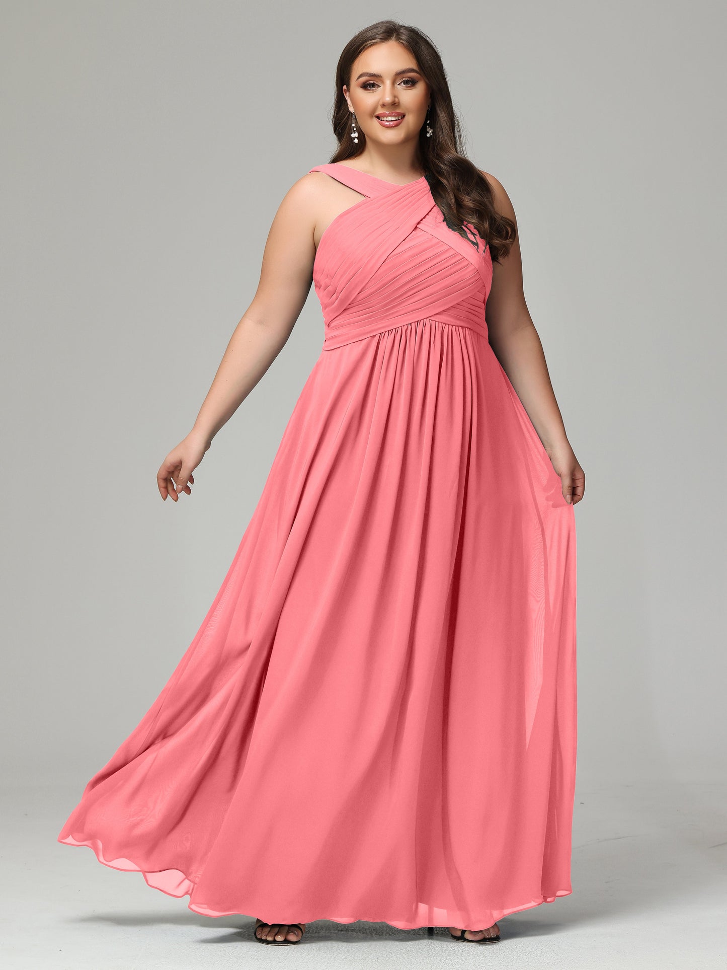 A-line Straps Chiffon Plus Size Bridesmaid Dresses