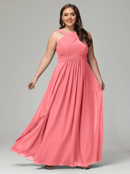 A-line Straps Chiffon Plus Size Bridesmaid Dresses